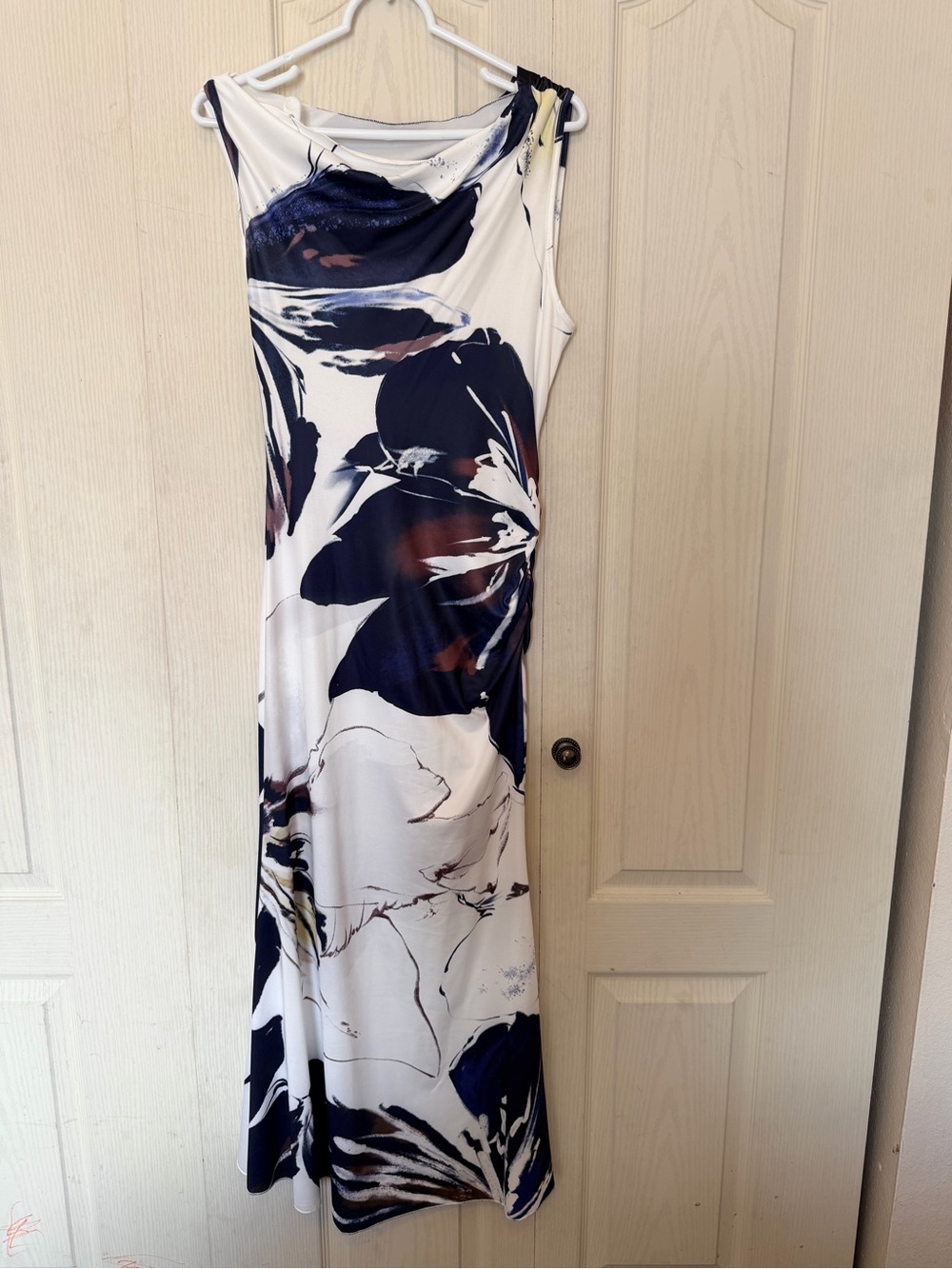 SHEIN White Maxi Dress with Navy and Brown Floral Print